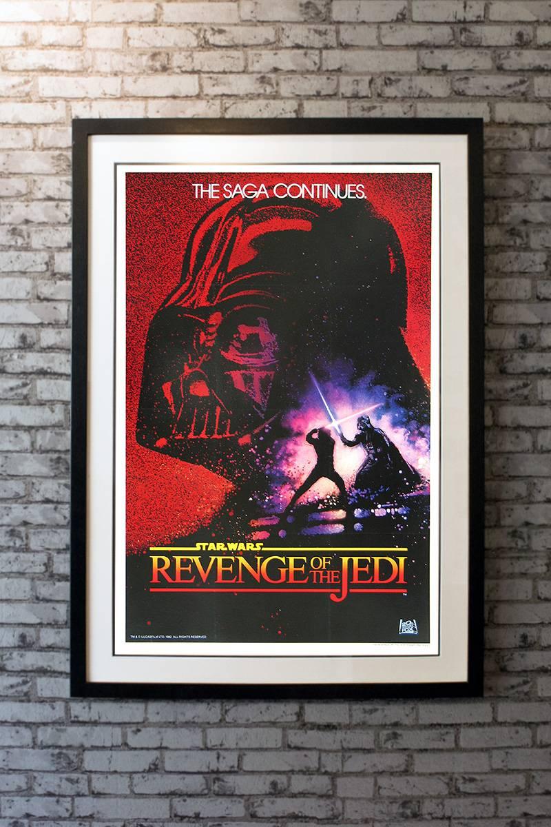 Featuring artwork by Drew Struzan, this dated advance poster is highly sought after by the legions of Star Wars collectors. Basically George Lucas had the title ‘Revenge Of The Jedi’ changed to ‘Return Of The Jedi’ after these one sheets had been