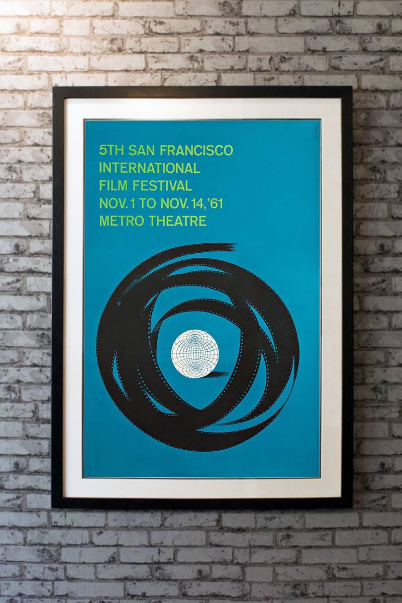 Original, vintage poster for the 5th San Francisco International Film Festival. Amazing artwork by the legendary Saul Bass.

Linen-backing + £150

Framing options:
Glass and single mount + £250
Glass and double mount + £275
Anti-UV glass and