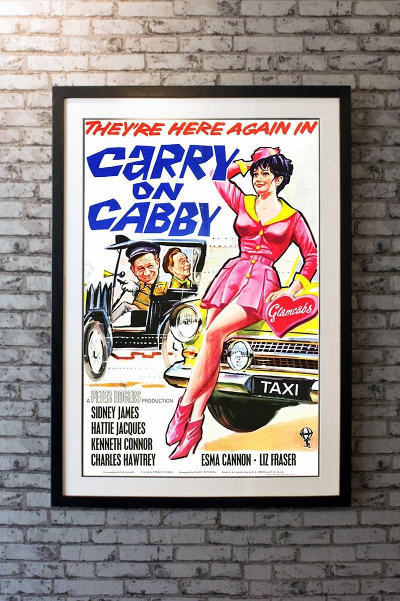 A London taxi tycoon's (Sidney James) neglected wife (Hattie Jacques) forms a rival fleet featuring beauties in uniform.

Linen-backing + £150

Framing options:
Glass and single mount + £250
Glass and double mount + £275
Anti-UV glass and