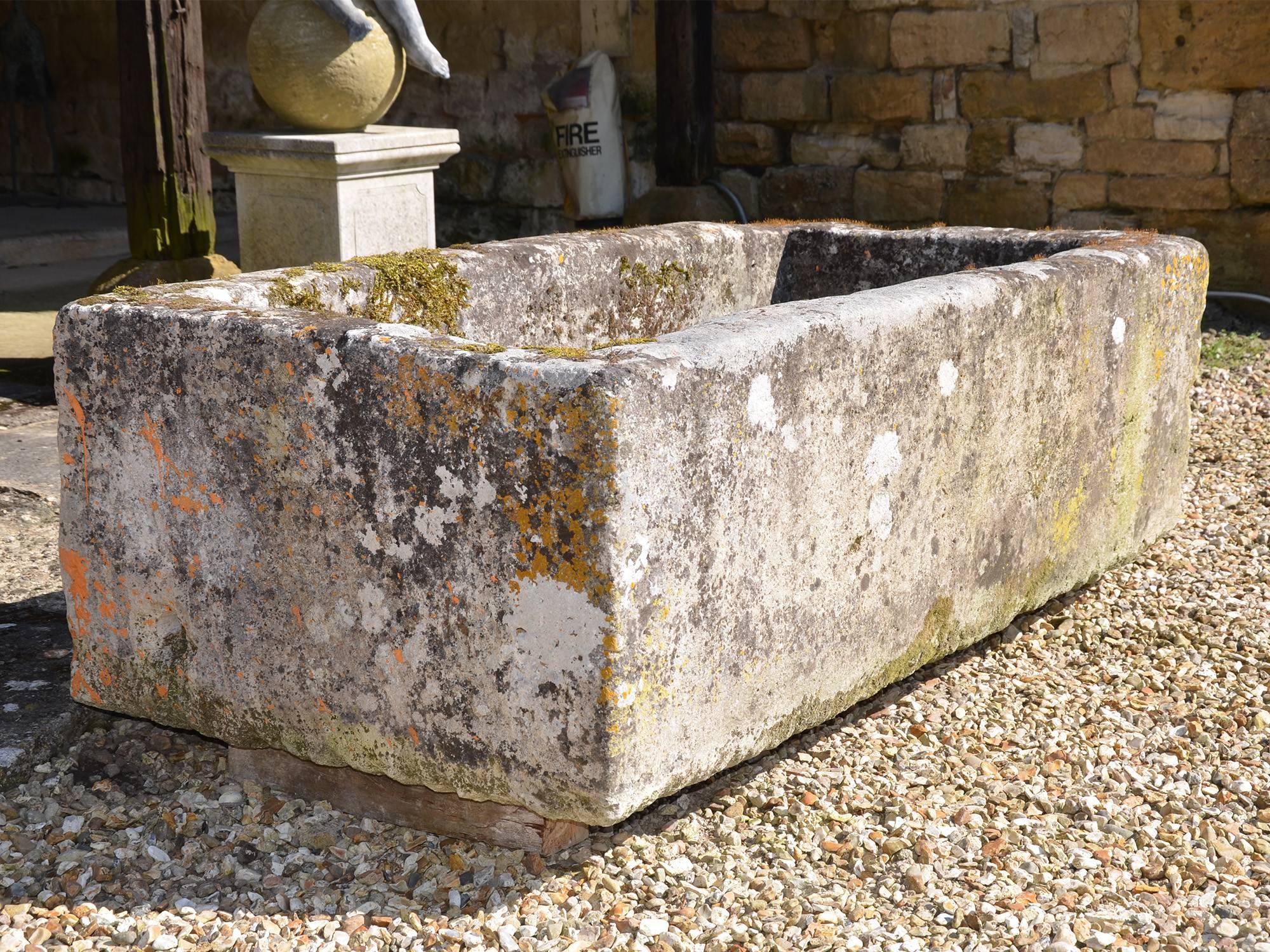 French Large Antique Limestone Trough with Good Weathering and Patination
