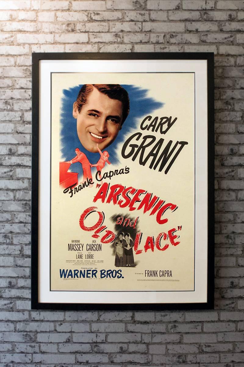Frank Capra's Classic take on this Broadway stage hit stars Cary Grant and Priscilla Lane. Raymond Massey does his best Boris Karloff (who contractually could not do the film version) and Peter Lorre plays Massey's partner in crime.

Linen-backing