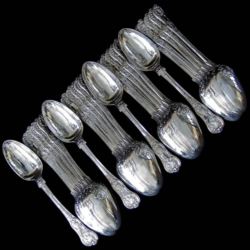 A rare set of 24 Geo IV Queens pattern table spoons all hallmarked London 1827 by William Chawner. All with original Stag's Head family crest.