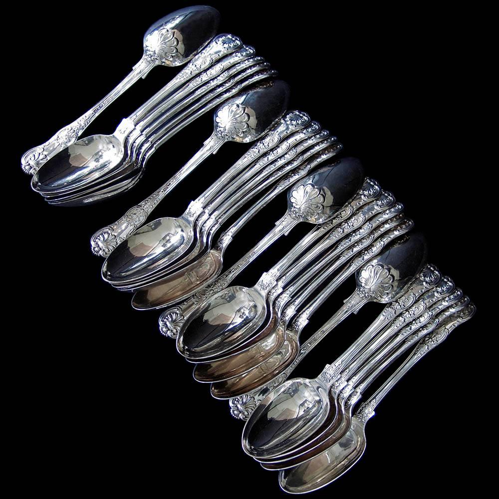 English Antique Silver Queens Pattern Table Spoons For Sale