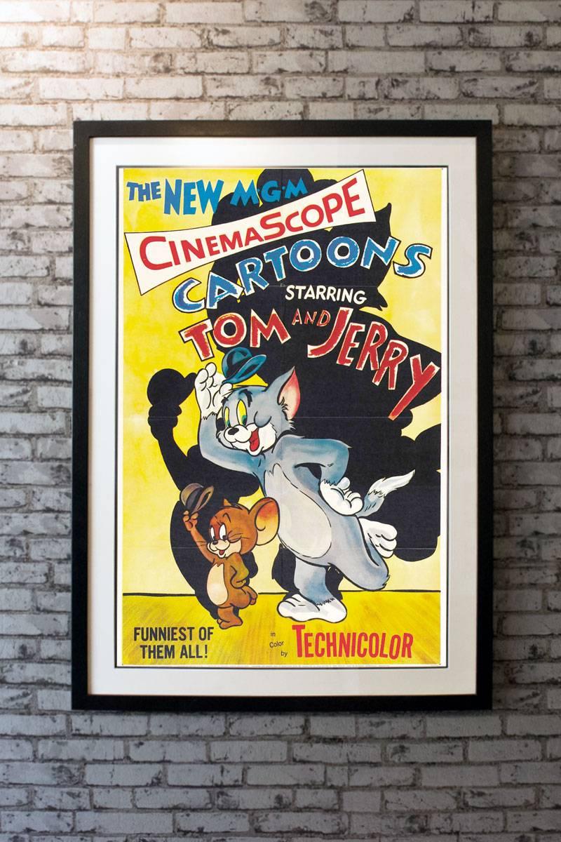 This is a rare Cinemascope Hanna and Barbera cartoon stock sheet used to follow the exploits of our favourite cat and mouse. The color saturation on this poster is fantastic.

Framing options:
Glass and single mount + £250
Glass and double mount