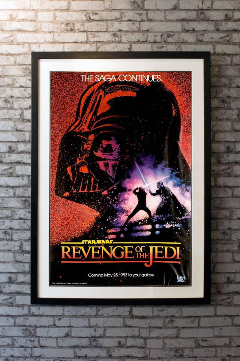 Featuring artwork by Drew Struzan, this dated advance poster is highly sought after by the legions of Star Wars collectors. Basically George Lucas had the title ‘Revenge Of The Jedi’ changed to ‘Return Of The Jedi’ after these one sheets had been