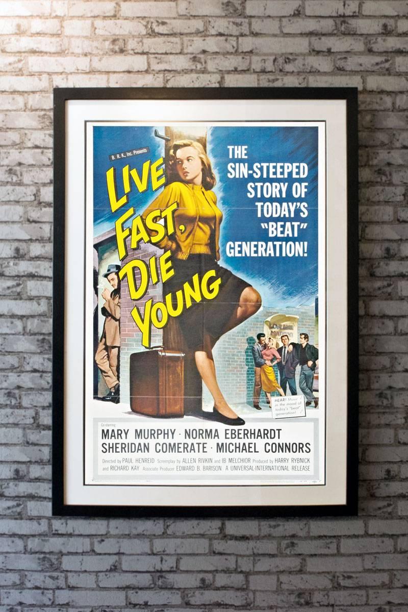 The title became a way of life for the beat generation. This provocative one sheet features a sensual portrait of bad-girl Eberhardt and is from the film's first release, now linen-backed. 

Framing options:
Glass and single mount + £250
Glass