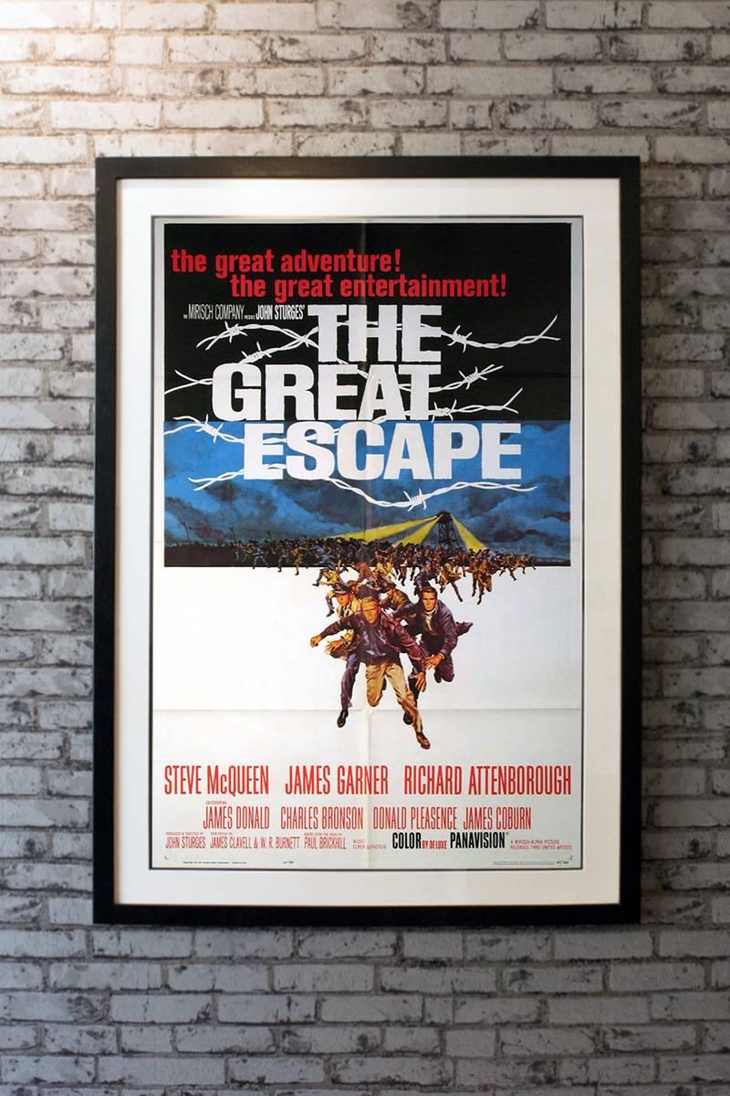 Starring Steve McQueen, James Garner, Richard Attenborough, James Donald, Charles Bronson, Donald Pleasence, James Coburn, David McCallum, Hannes Messemer, Angus Lennie, John Leyton, and Gordon Jackson. Directed by John Sturges. An unrestored poster