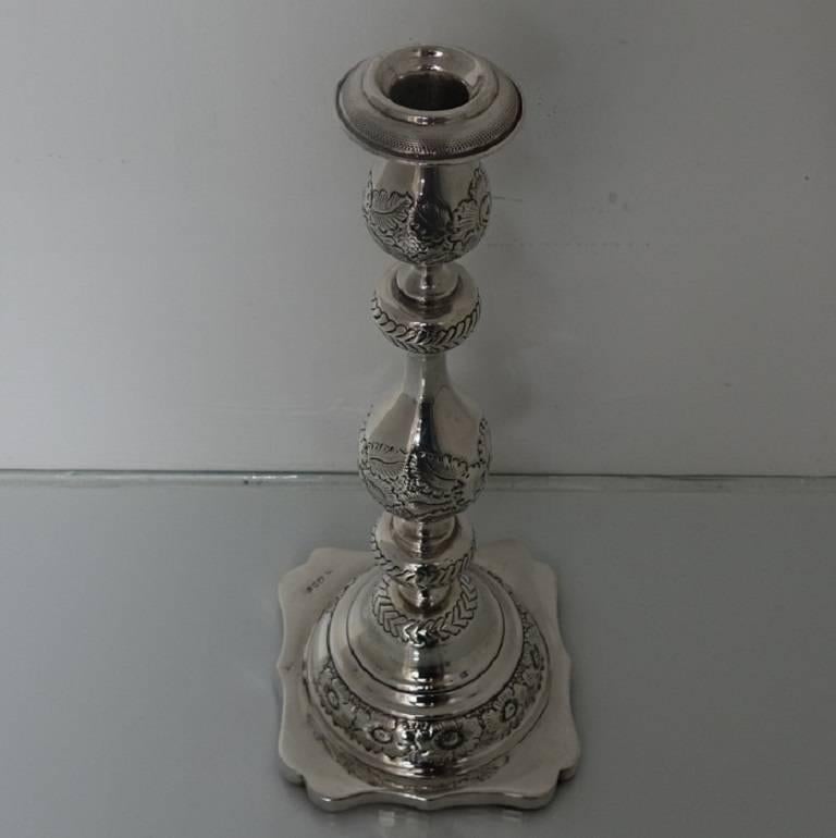Early 20th Century Sterling Silver Pair of Candlesticks George V London 1919 Jacob Rosenweig