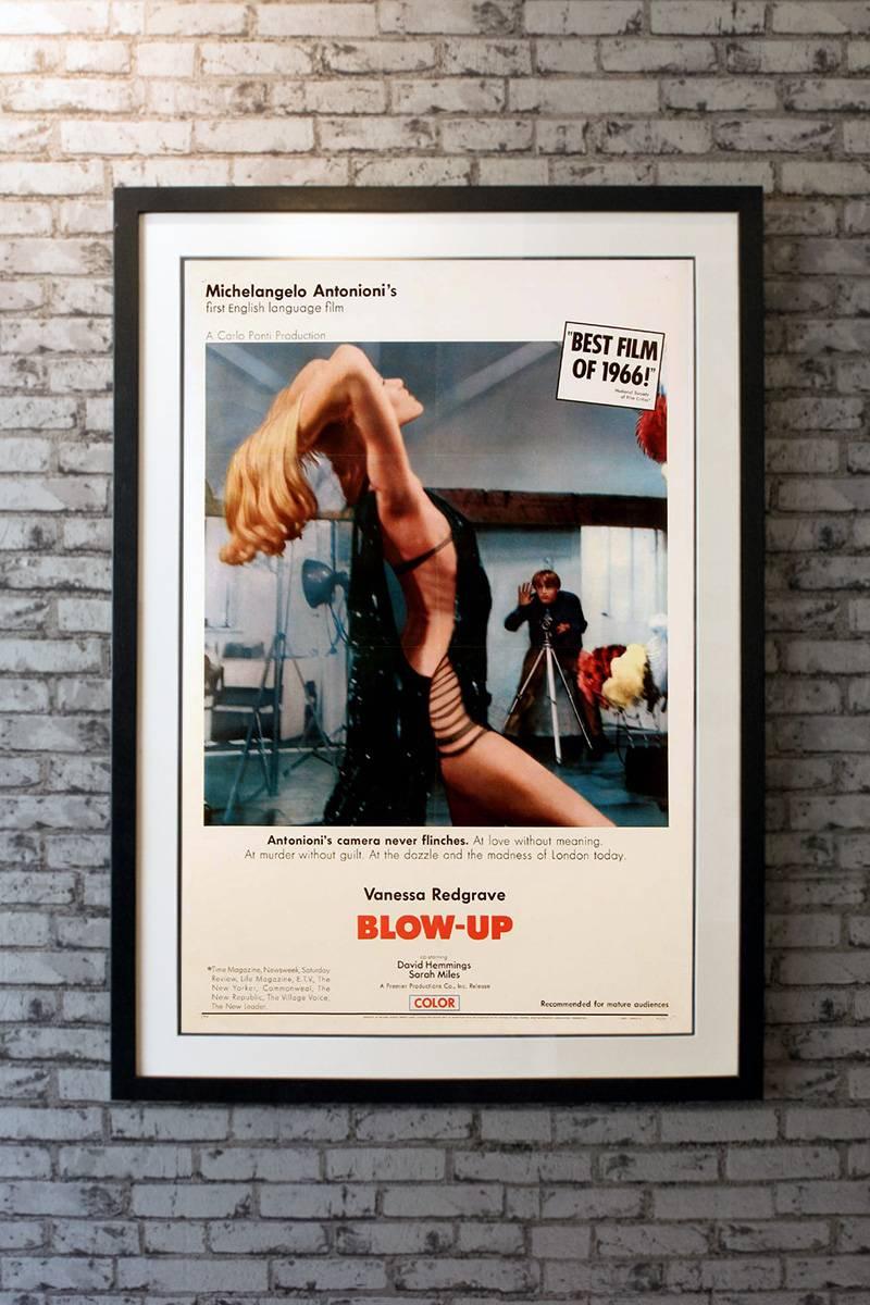 An original 1967 first year of US release US one sheet movie poster from the swinging 1960s for Michelangelo Antonioni’s first English language film “Blow Up”. Incredible, sexual imagery from what is one of the most talked about arthouse films ever