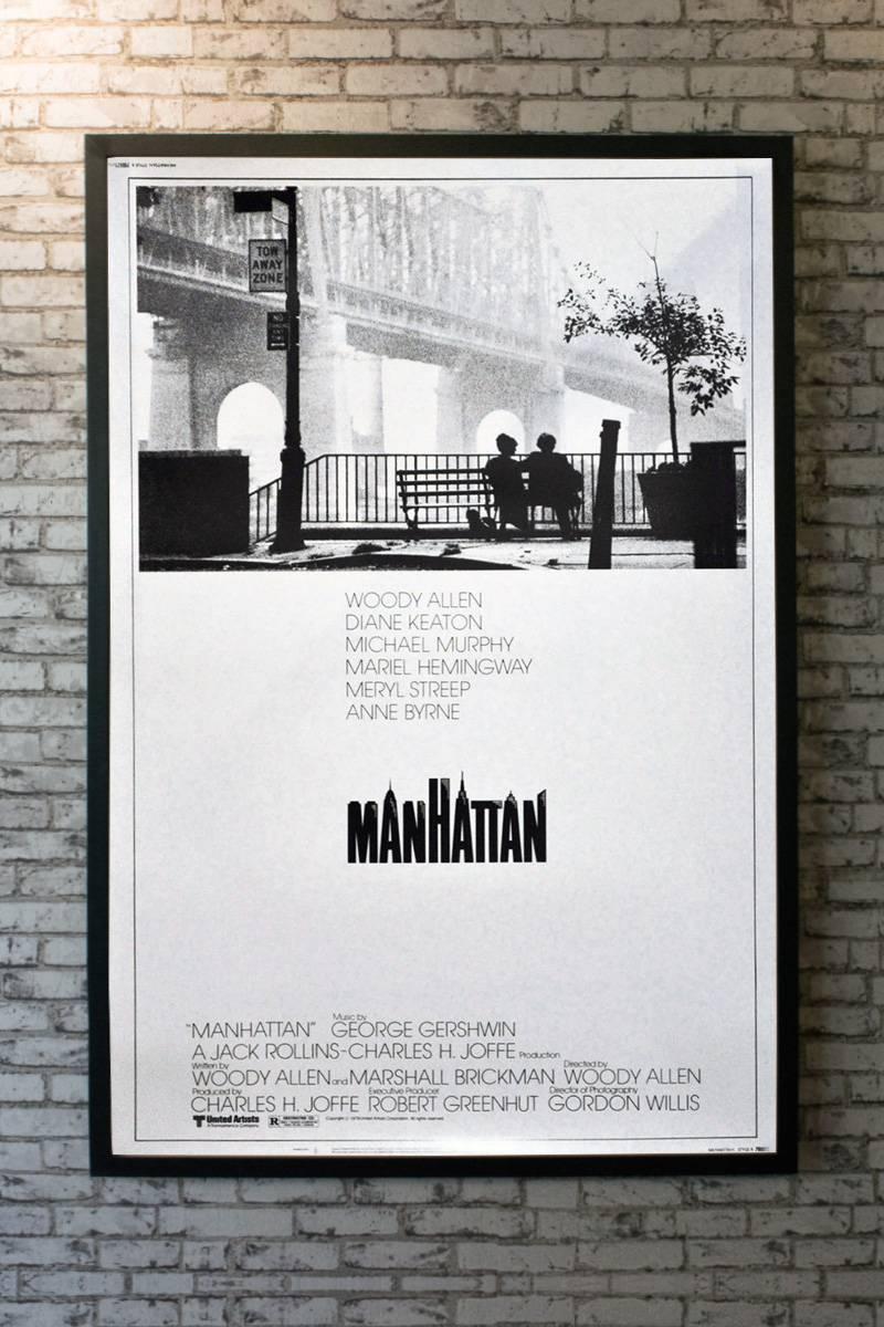 A simple but iconic design for this American romantic comedy-drama film directed by Woody Allen. The artwork incorporating a Manhattan skyline in the title on the poster is by Joseph Caroff. This unfolded larger format US measure: 40 x 60 inch movie