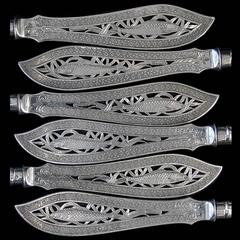 Set of Six Pairs of Silver Antique Grecian Pattern Fish Eaters by George Adams