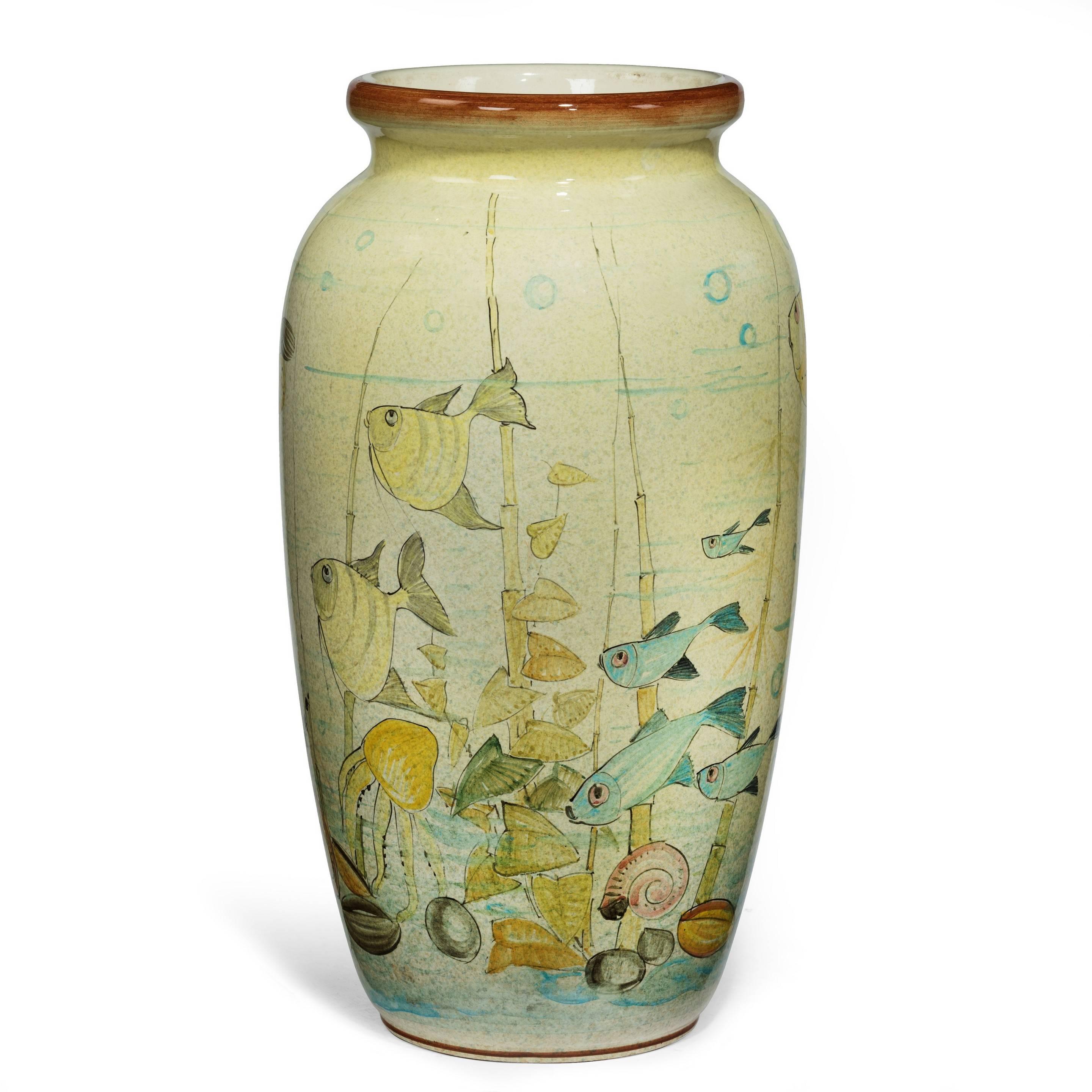 French Floor Vase, Hand-Painted
