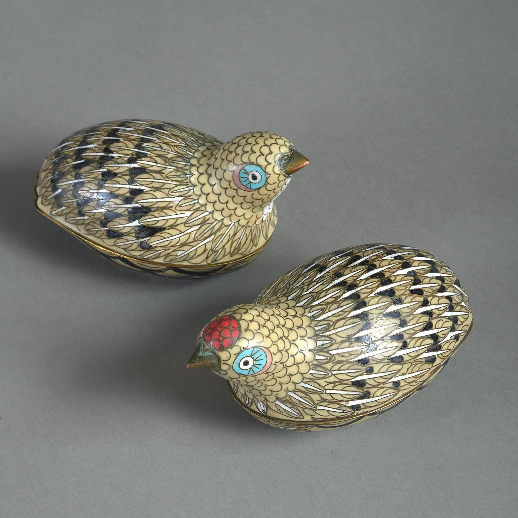 Late 19th Century Pair of Cloisonné Quail Boxes In Good Condition In London, GB