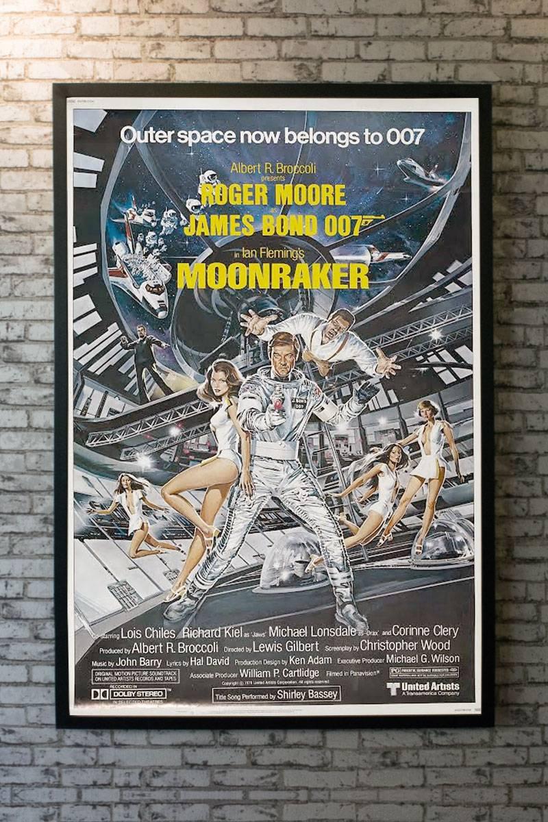 Rare US 40 x 60 inch poster, printed on heavy paper stock. Rare since they were primarily used for major motion pictures only. Designed to be used outside the theatre. Moonraker was the 11th film in the series and the fourth starring Roger Moore,