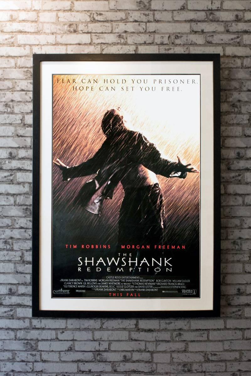 “Fear can hold you prisoner…Hope can set you free”…Instantly recognisable and now Classic design by Intralink Film Graphic Design for this original and extremely rare Advance “This Fall” 1994 Country of origin US One sheet for Frank Darabont’s “The