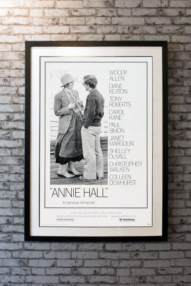Diane Keaton stars in Woody Allen's 1977 Oscar-winner. This is the rarer first printing with the 'A Nervous Romance’ tagline poster. This poster can be linen-backed for an additional £125.

Framing options:
Glass and single mount + £250
Glass