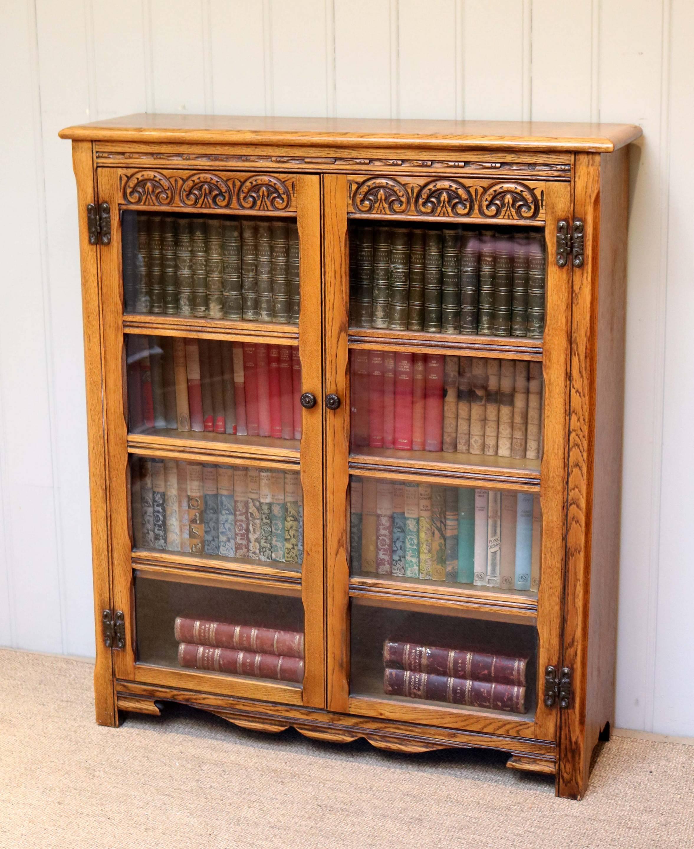English Solid Oak Glazed Bookcase For Sale