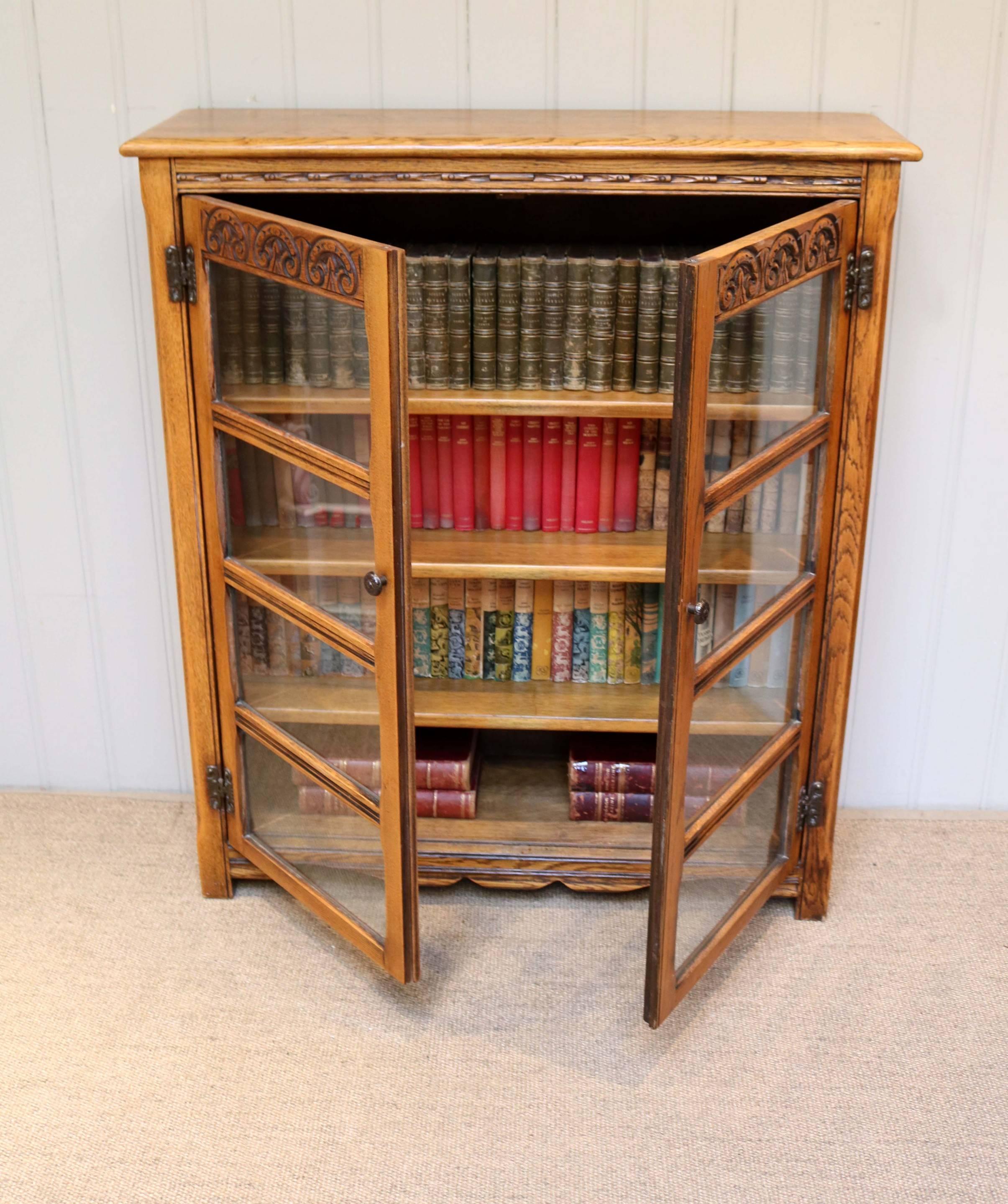Mid-20th Century Solid Oak Glazed Bookcase For Sale