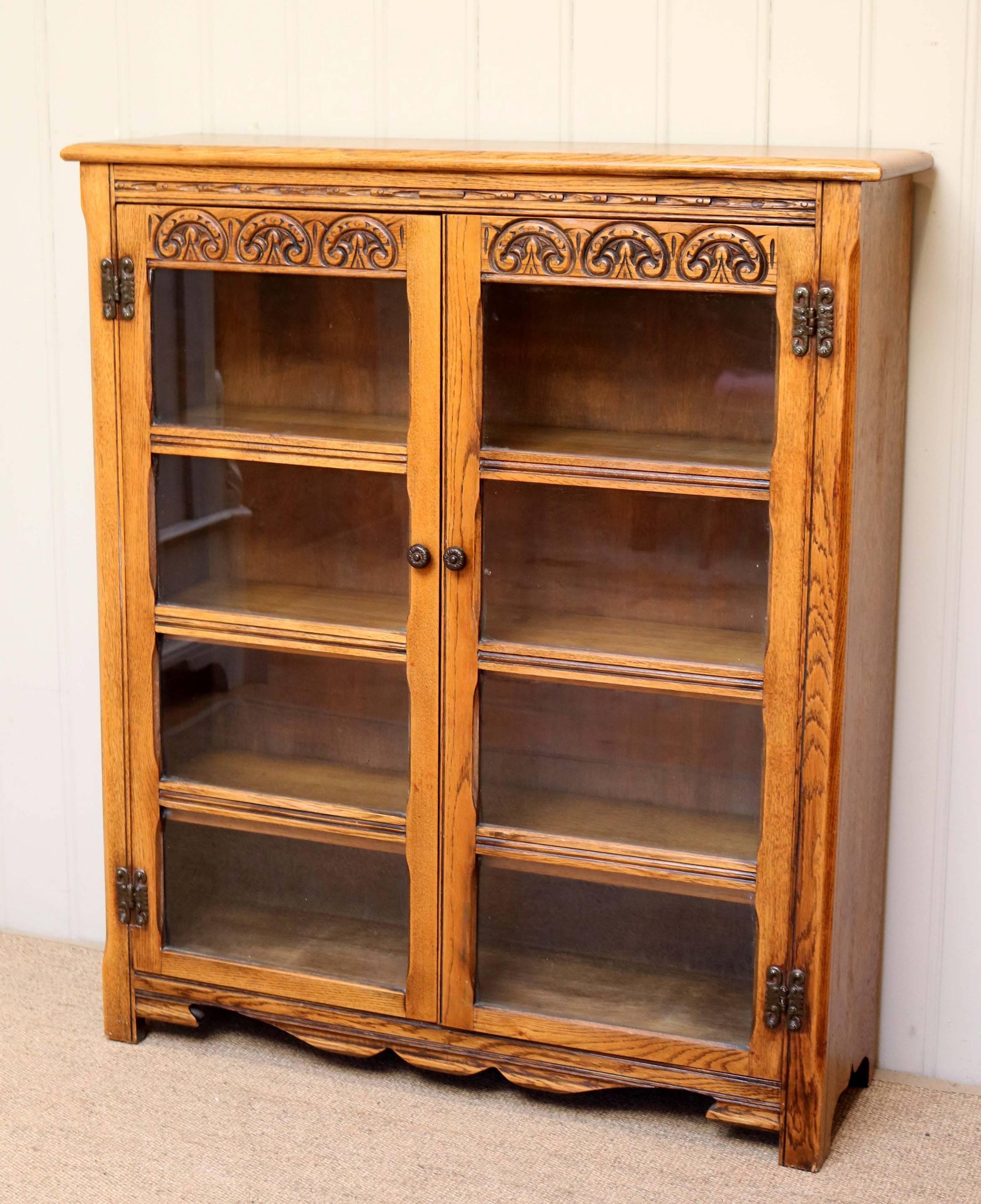 Solid Oak Glazed Bookcase For Sale 1
