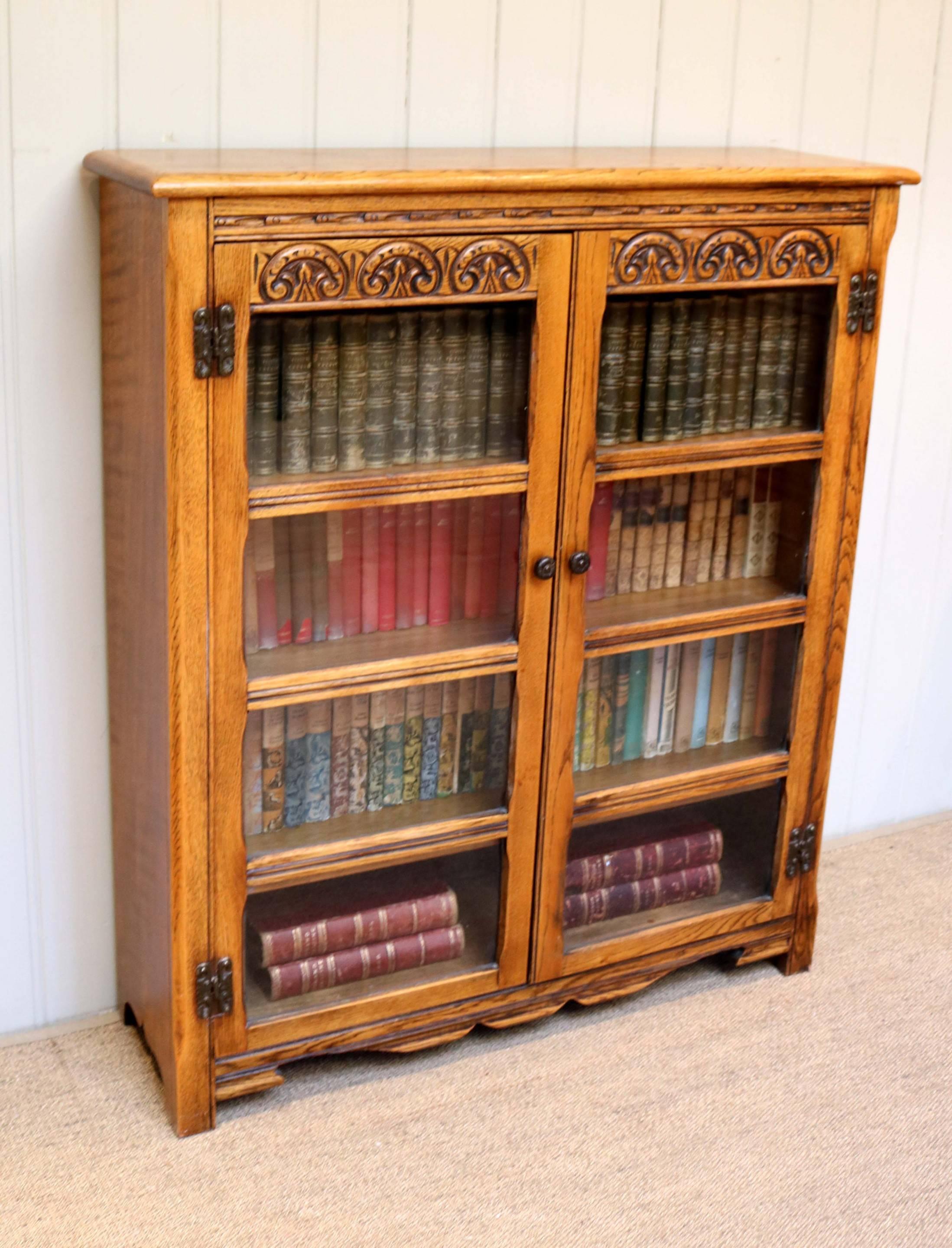 Solid Oak Glazed Bookcase For Sale 2