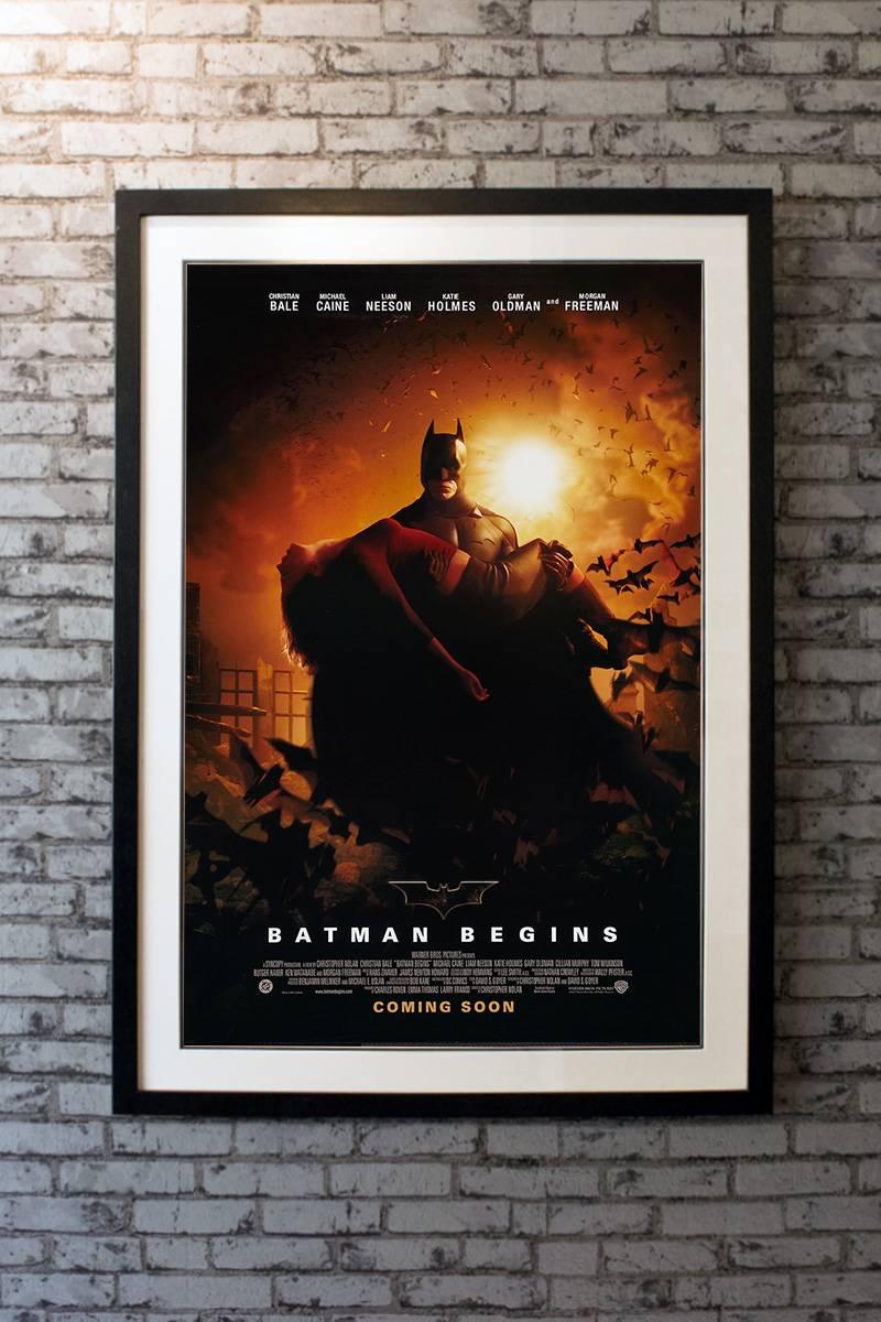 After training with his mentor, Batman begins his war on crime to free the crime-ridden Gotham City from corruption that the Scarecrow and the League of Shadows have cast upon it. 

Linen-backing + £150

Framing options:
Glass and single mount