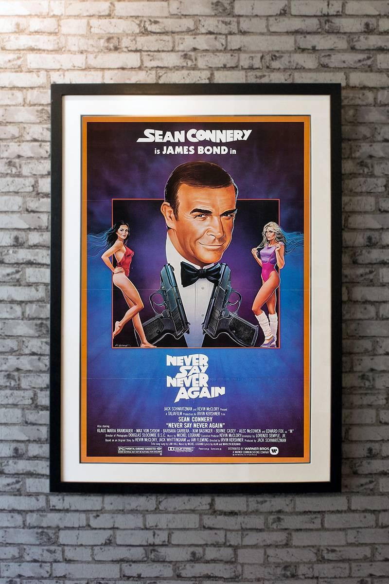 Starring Sean Connery, Klaus Maria Brandauer, Max von Sydow, Barbara Carrera, Kim Basinger, Bernie Casey, Alec McCowen, Edward Fox, Pamela Salem, and Rowan Atkinson. Directed by Irvin Kershner. An unrestored poster with a clean overall appearance.