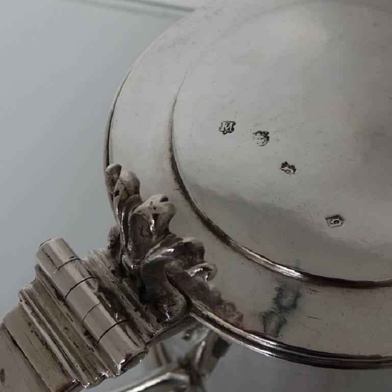 Charles II Antique Sterling Silver Lidded Tankard Maker Rm Conjoined 1