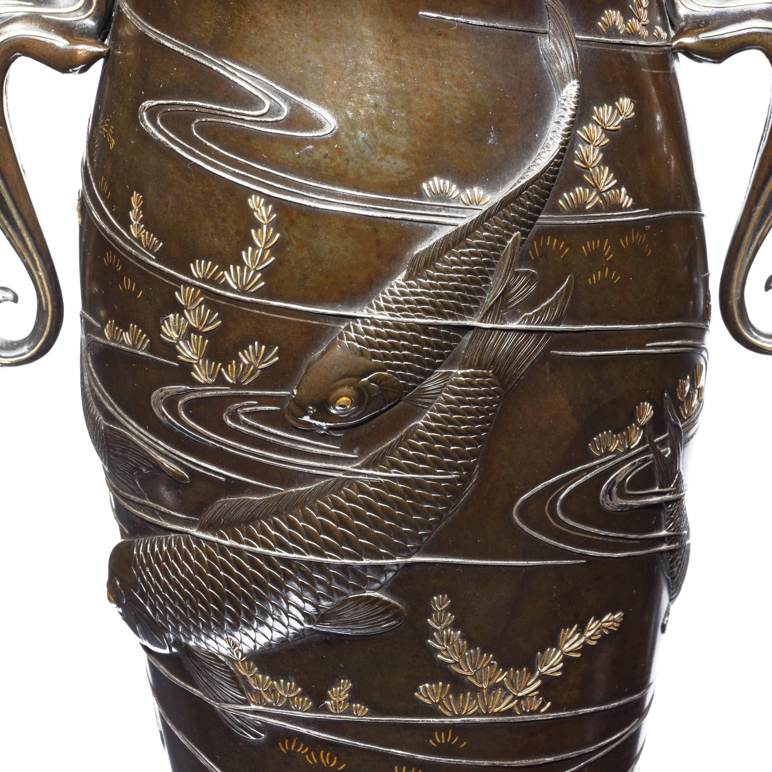 Late 19th Century Pair of Exhibition Quality Meiji Period Bronze Vases