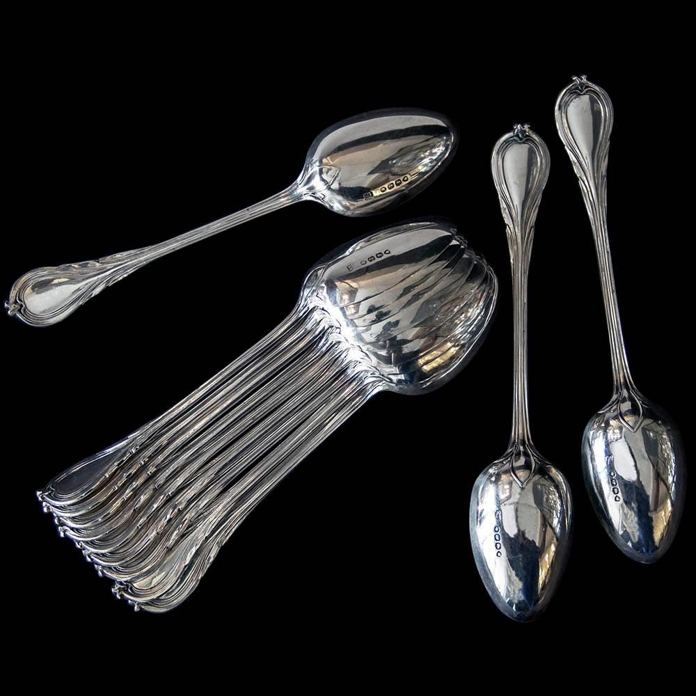 A good set of 12 Victorian Lily pattern sterling silver teaspoons by Henry John Lias and Son.