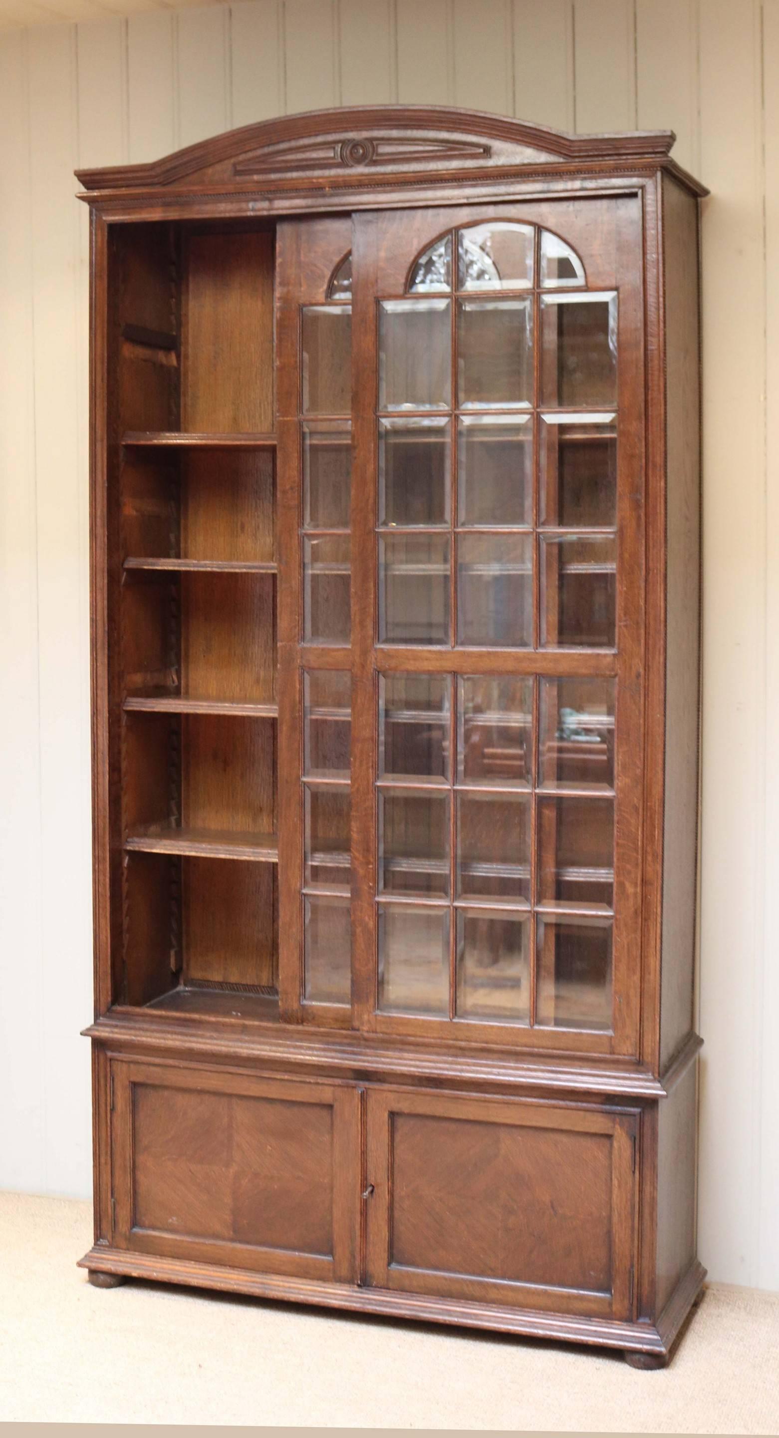 English Solid Oak Glazed Bookcase For Sale