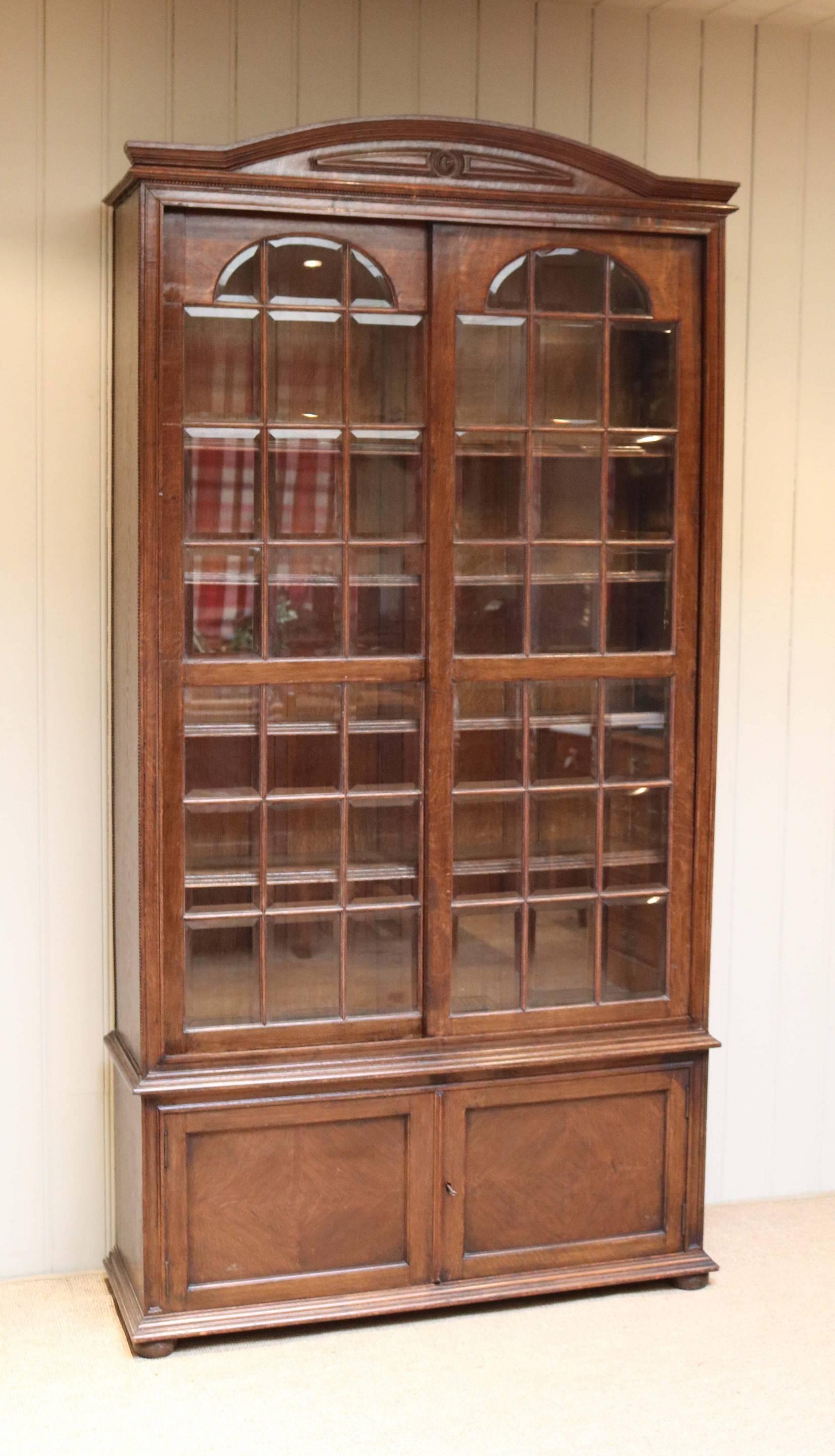 Solid Oak Glazed Bookcase For Sale 2