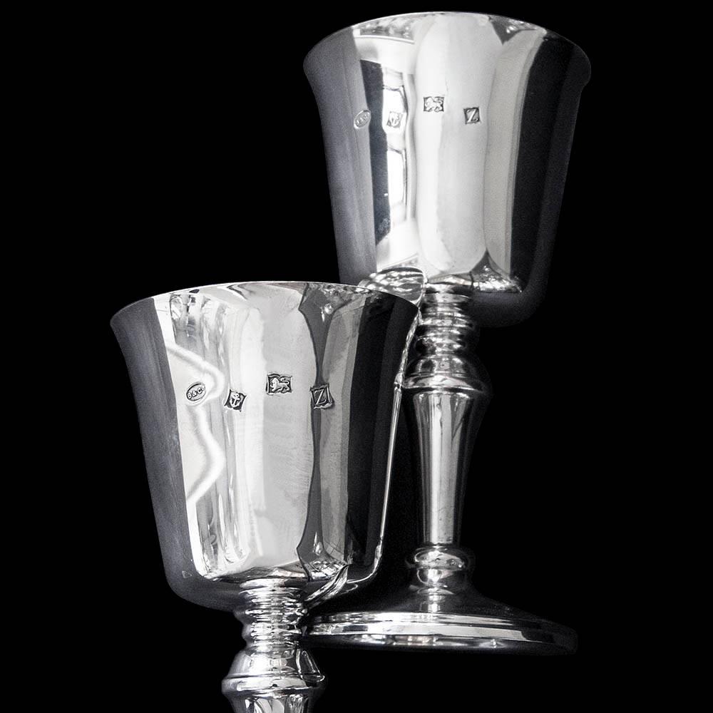 English Pair of Sterling Silver Wine Goblets
