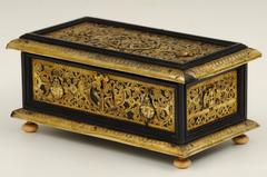 17th Century German Ebony Casket with Pieced and Engraved Gilt Brass