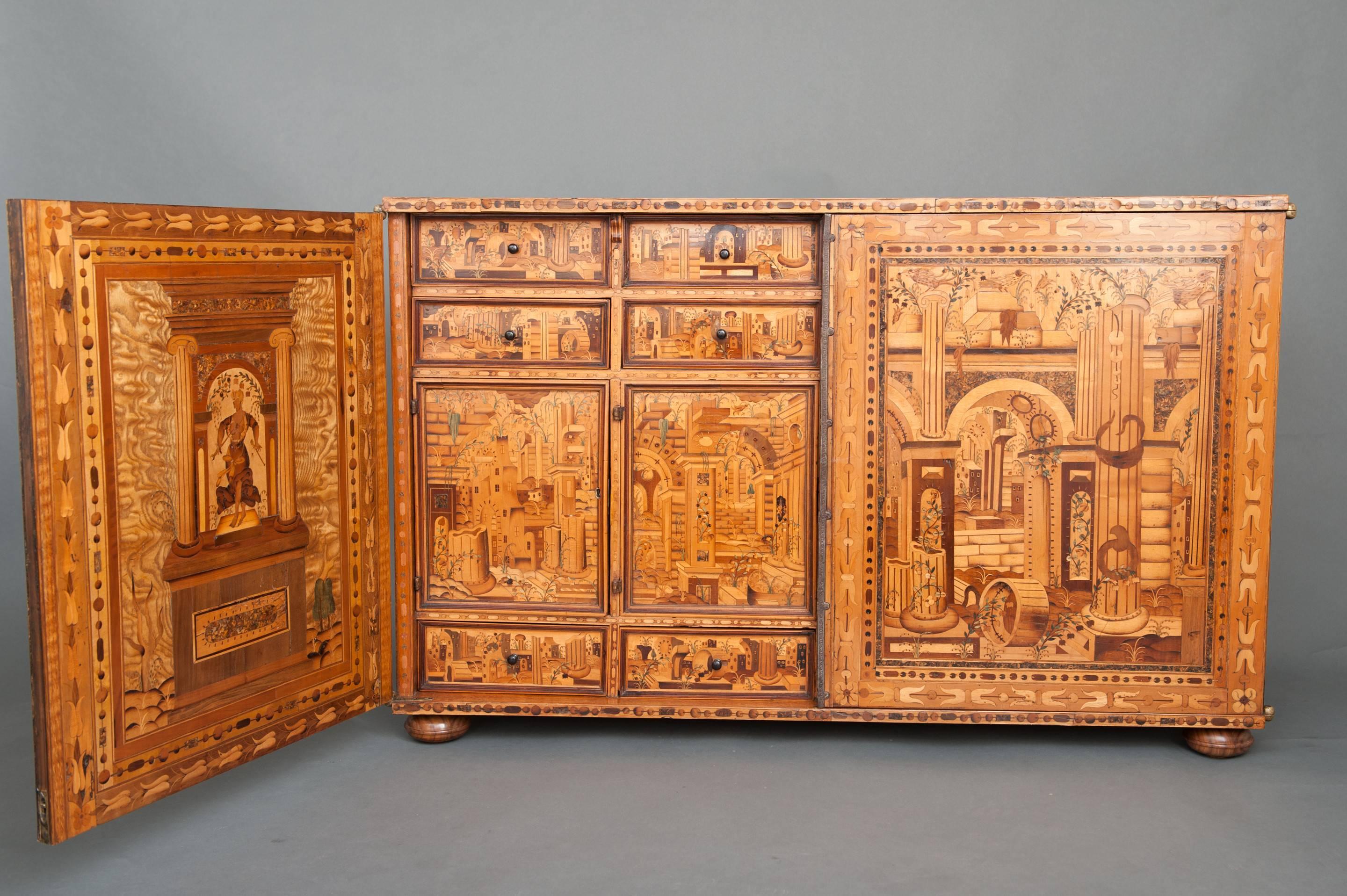 18th Century and Earlier Important 16th Century Augsburg Marquetry Table Cabinet