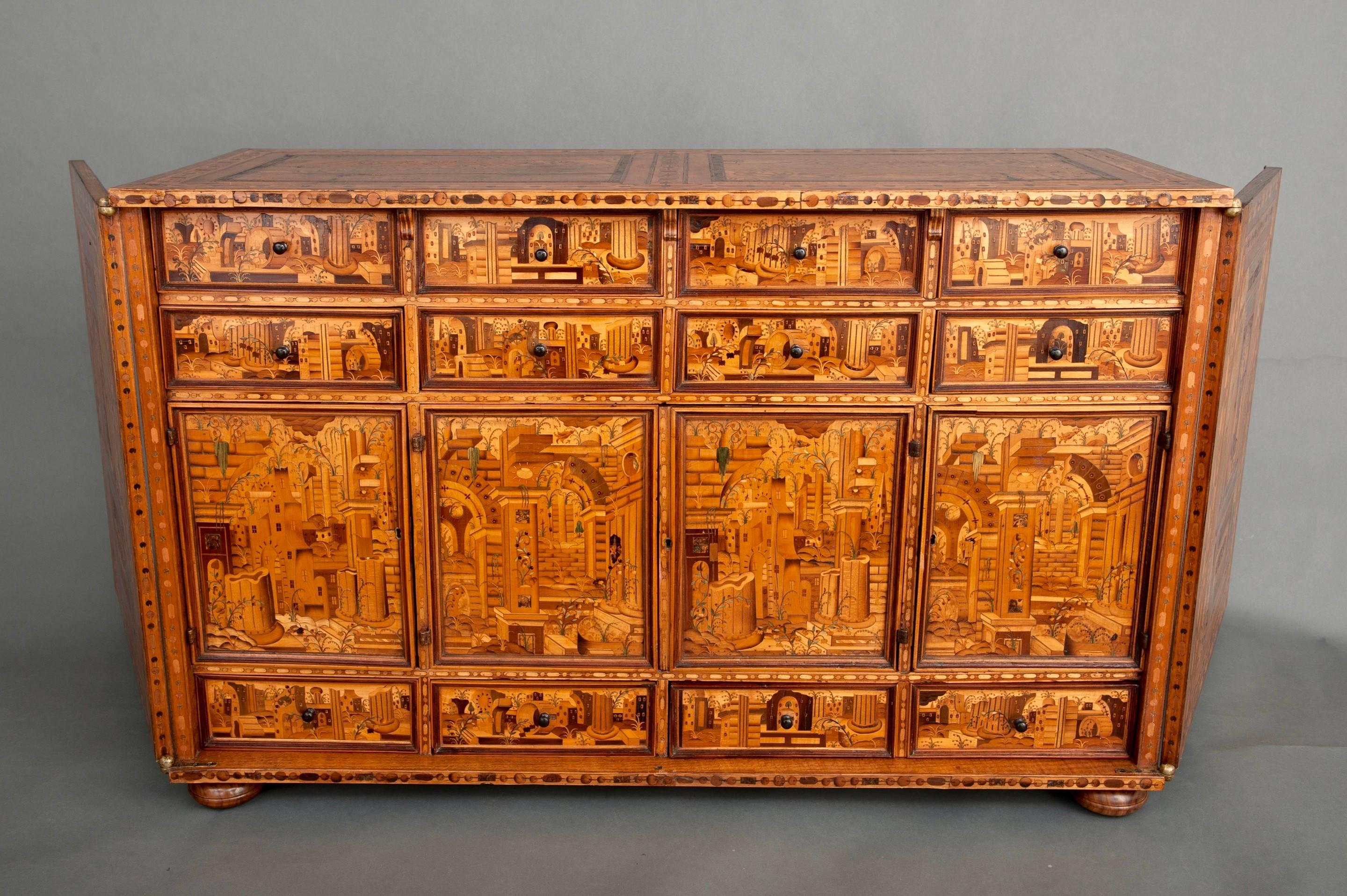 Important 16th Century Augsburg Marquetry Table Cabinet 1