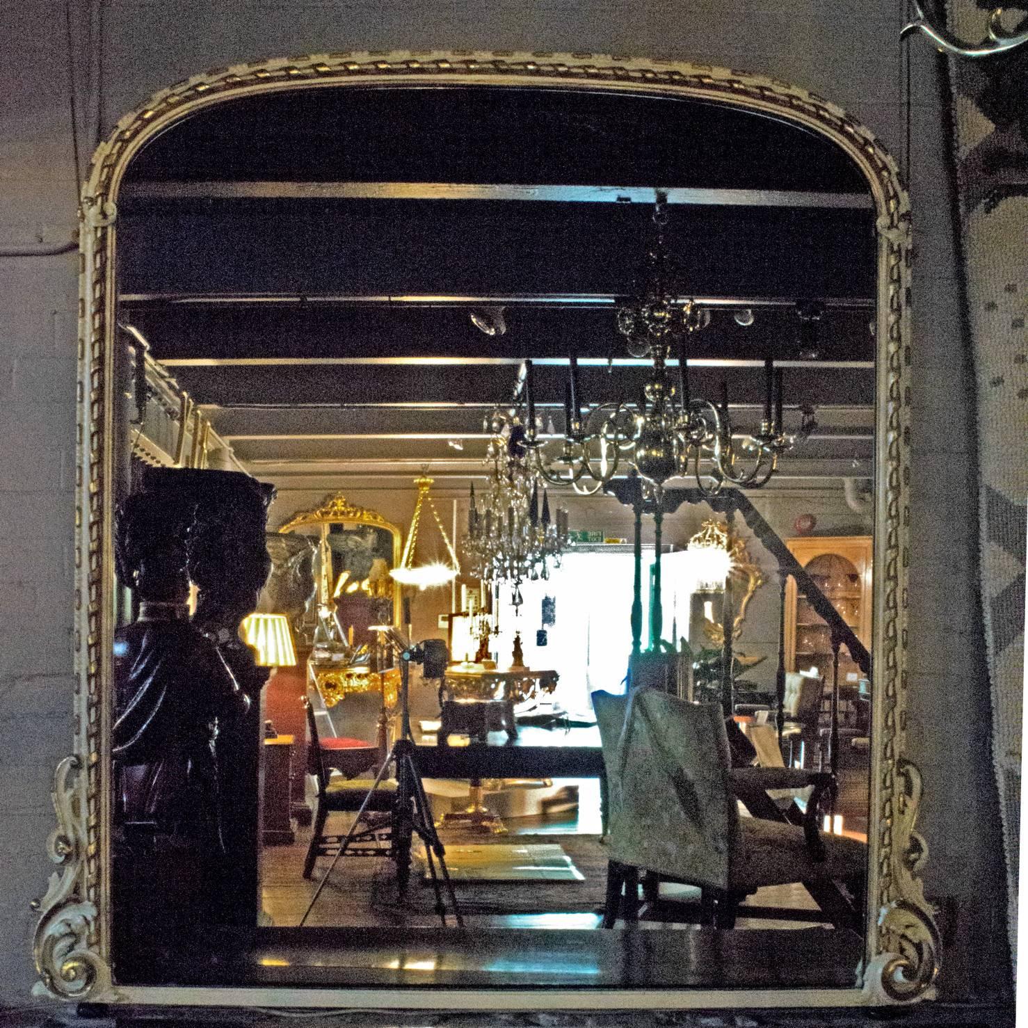 Mid-19th Century English 19th Century Parcel-Gilt and White Painted Overmantel Mirror