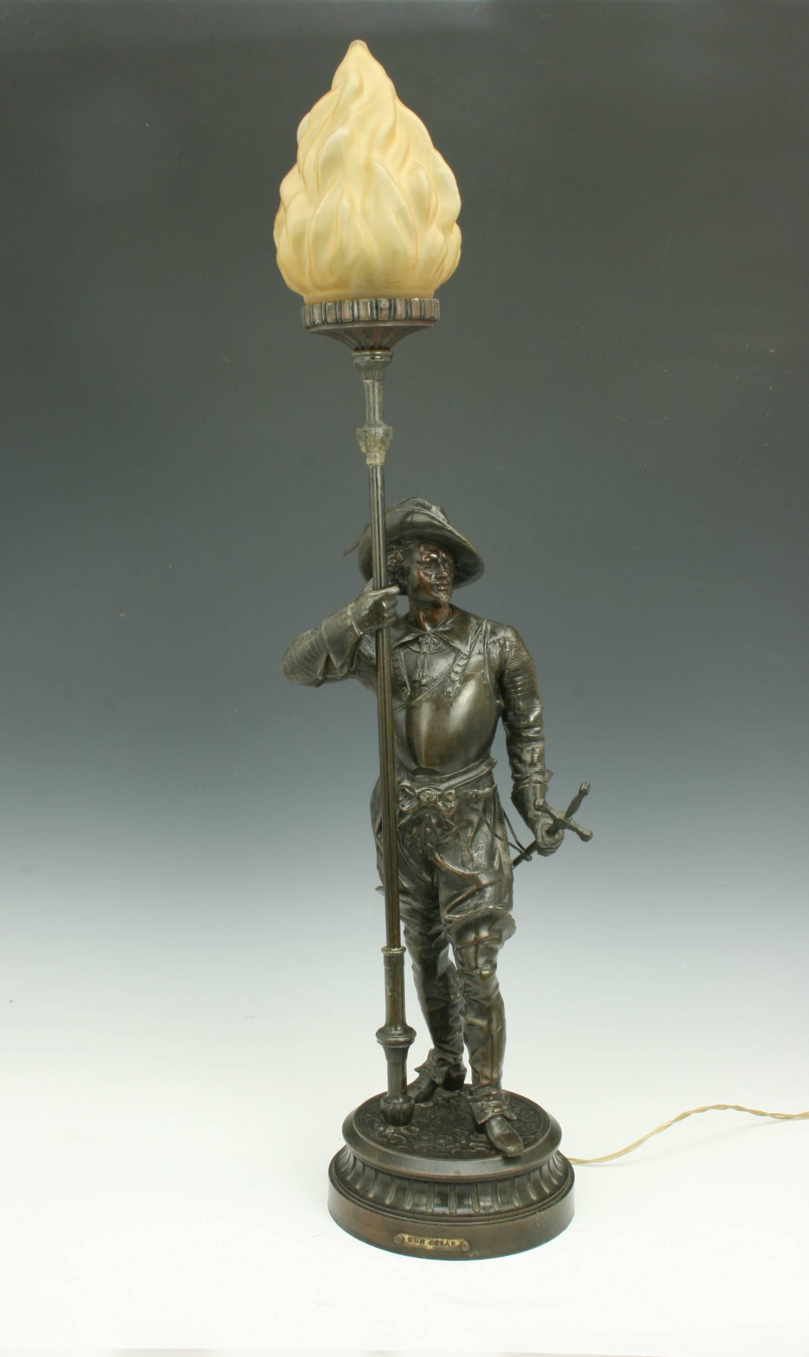 French Bronzed Spelter Cavalier Lamp