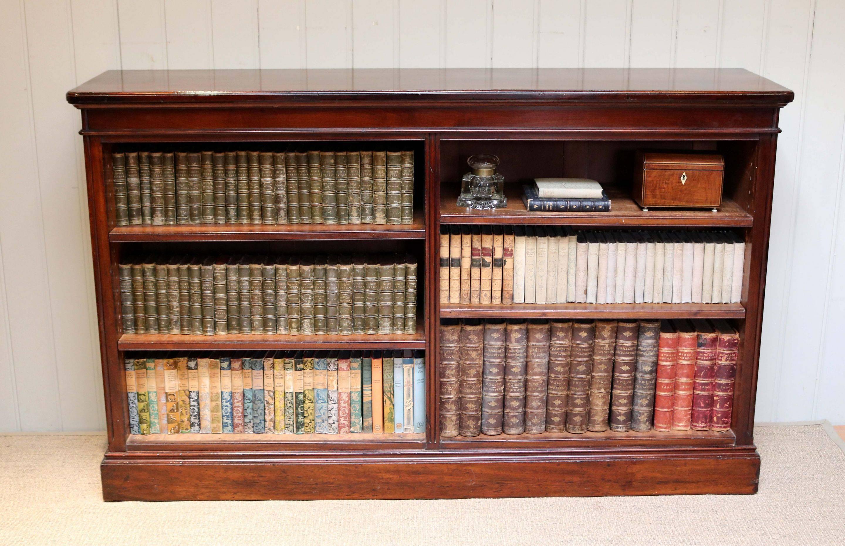 English Victorian Low Open Mahogany Bookcase