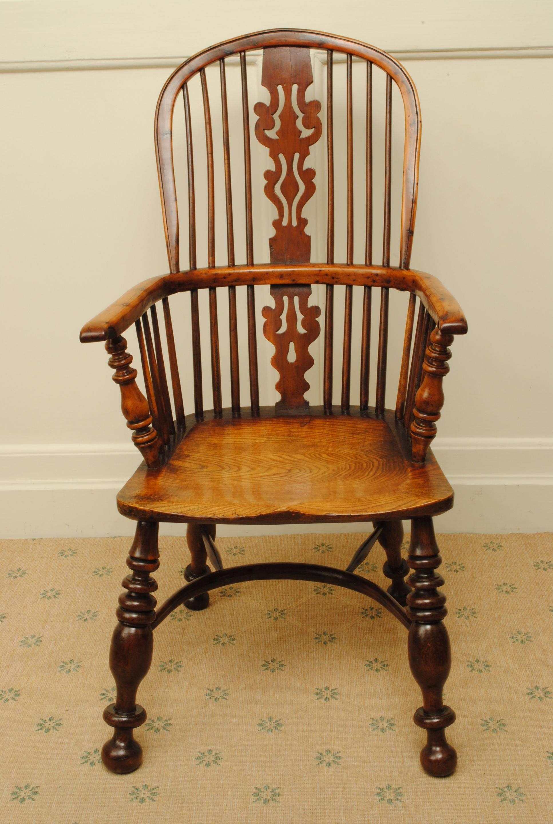 A large and bold example of a Nottingham Yew tree and elm windsor armchair with good strong legs and an elm seat if good color.
This is one of the boldest armchairs with have ever seen.