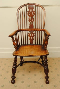 19th Century Yew Wood Window Armchair of Large-Scale