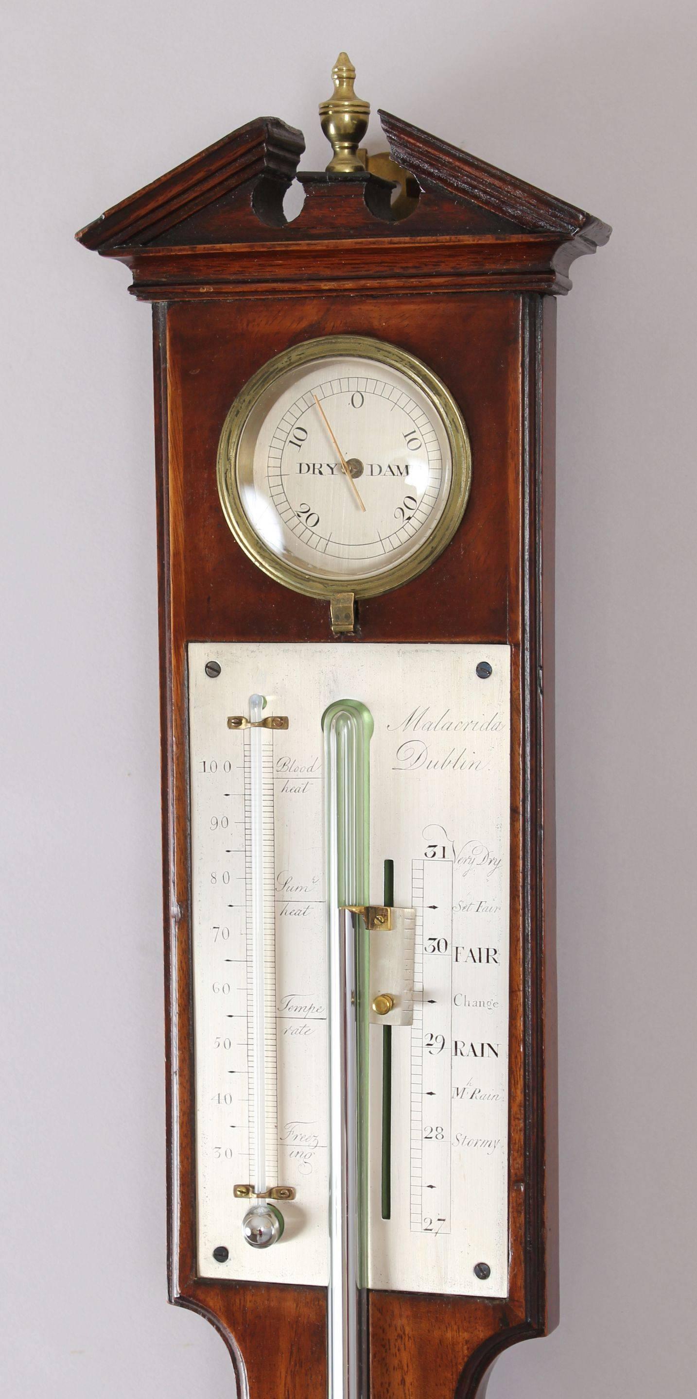 Early 19th Century Mahogany Stick Barometer by Malacrida of Dublin For Sale 1