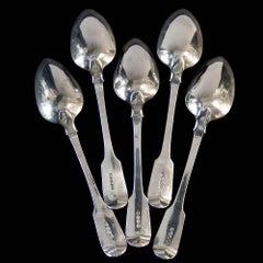 Set of Five Georgian Silver Fiddle Pattern Table Spoons