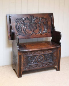 Carved Oak Monks Bench