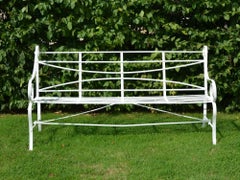 Wrought Iron Strap Work Garden Seat Having Cabriole Legs and Scroll Arms