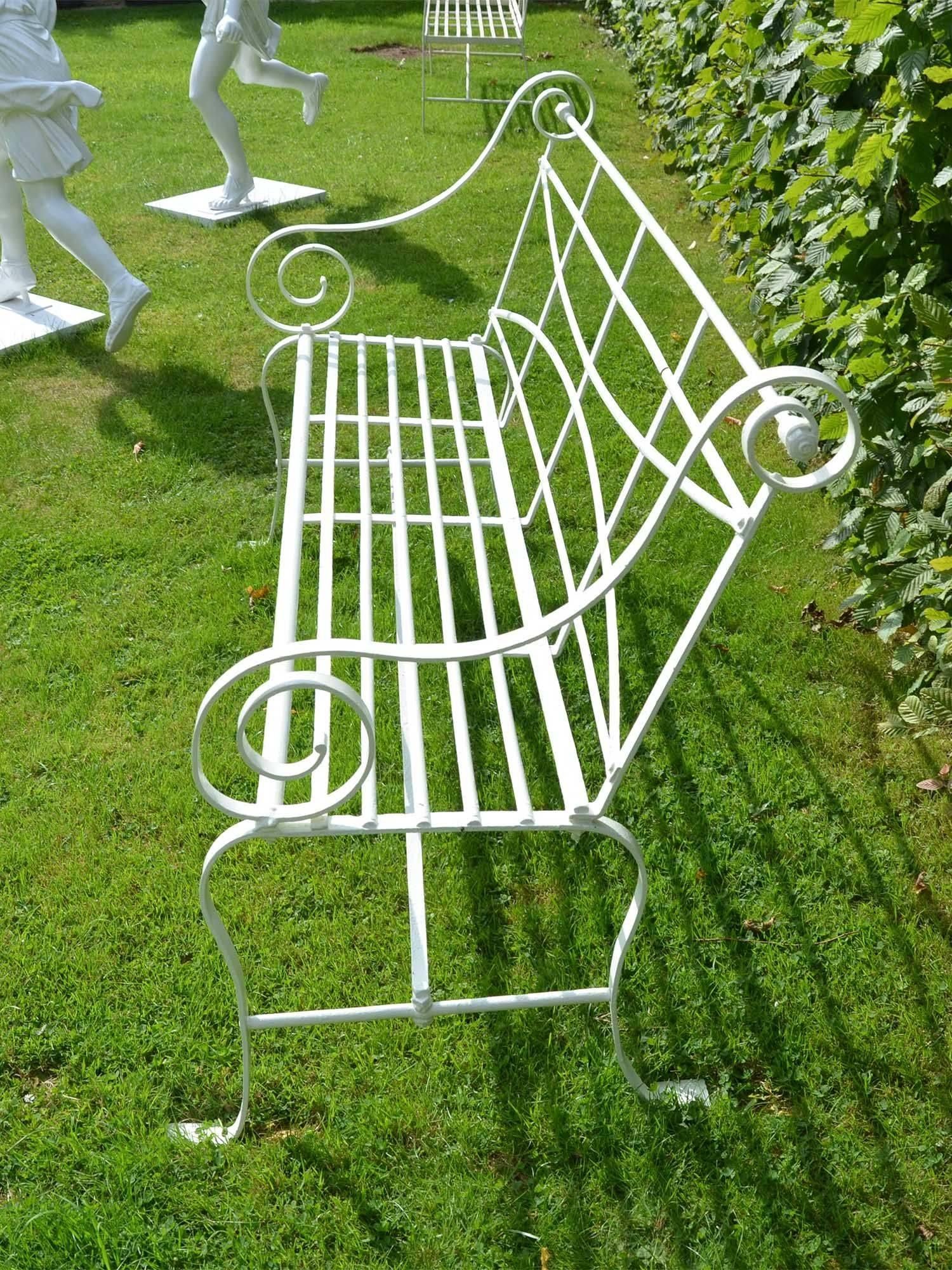 Mid-19th Century Wrought Iron Strap Work Garden Seat Having Cabriole Legs and Scroll Arms For Sale