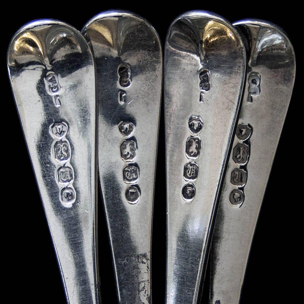 English Set of Four Victorian Antique Silver Salt Spoons by George Adams