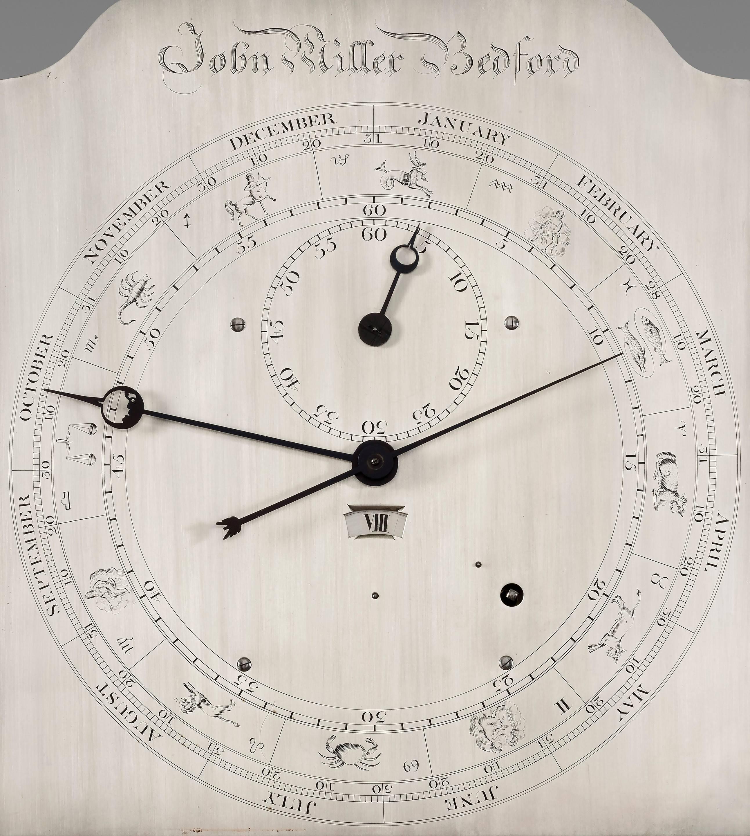 Regency Horloge de parquet de style Régence en acajou antique par John Miller de Bedford en vente