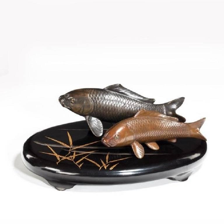 Two Meiji Period Bronze Carp In Good Condition In Lymington, Hampshire