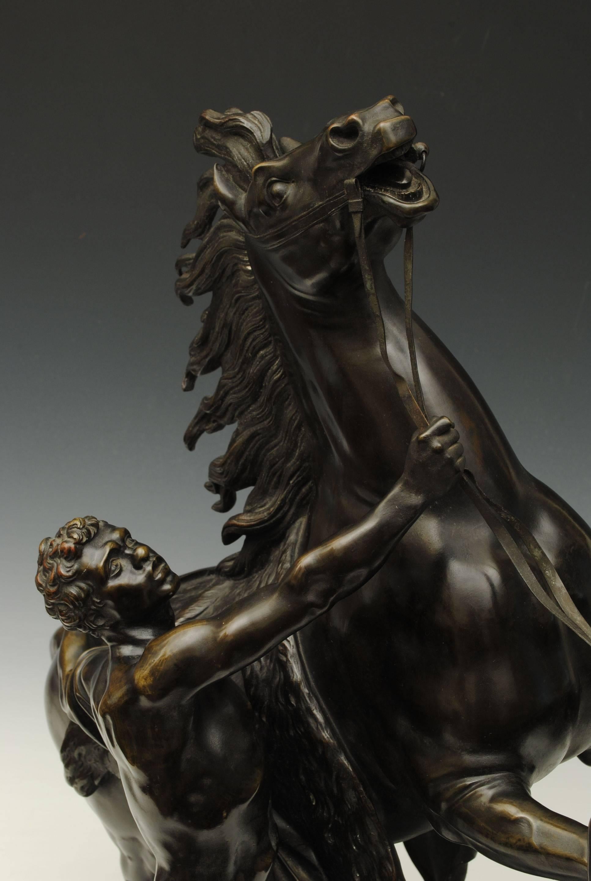 French Fine Pair of 19th Century Bronzes of The Marley Horses