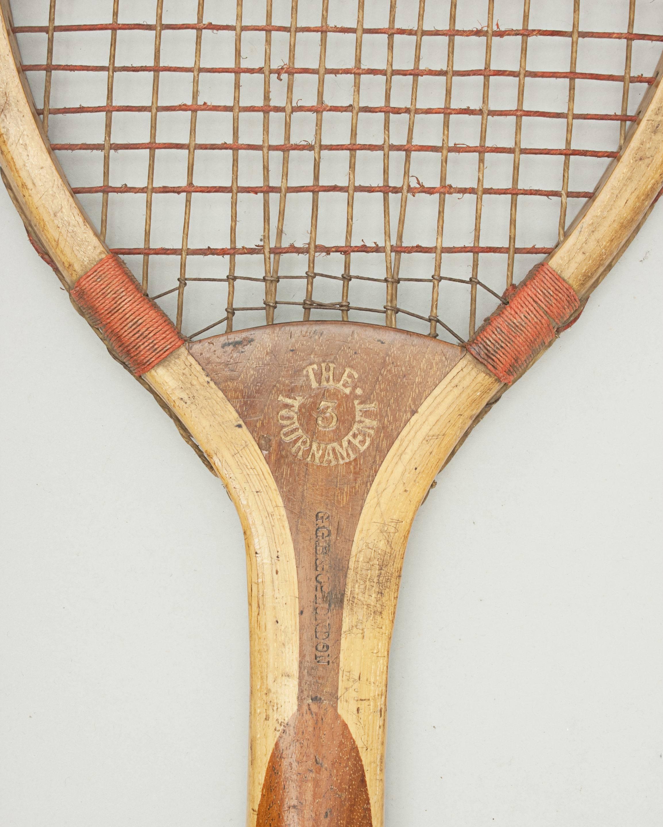 Early 20th Century Antique Lawn Tennis Racket, Ball Tail by Bussey